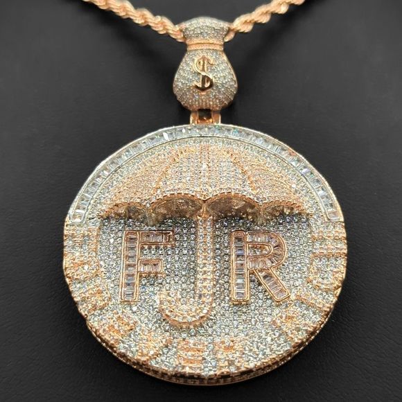 14K Rose Gold Finish Forever Rich - Free 24" x 3mm Rope Chain. - Picture 3 of 9